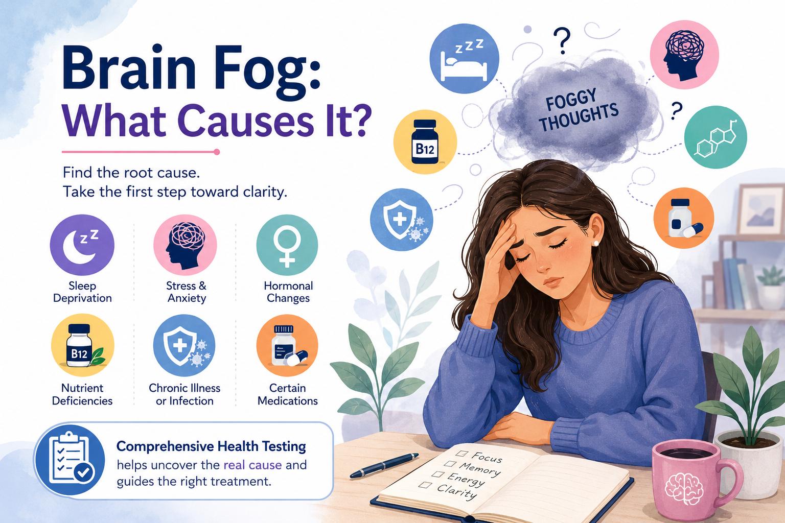 Comprehensive health testing for brain fog causes