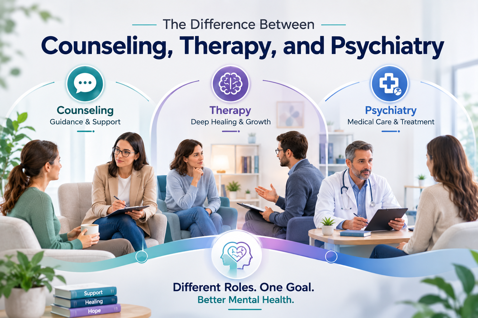 The Difference Between Counseling, Therapy, and Psychiatry